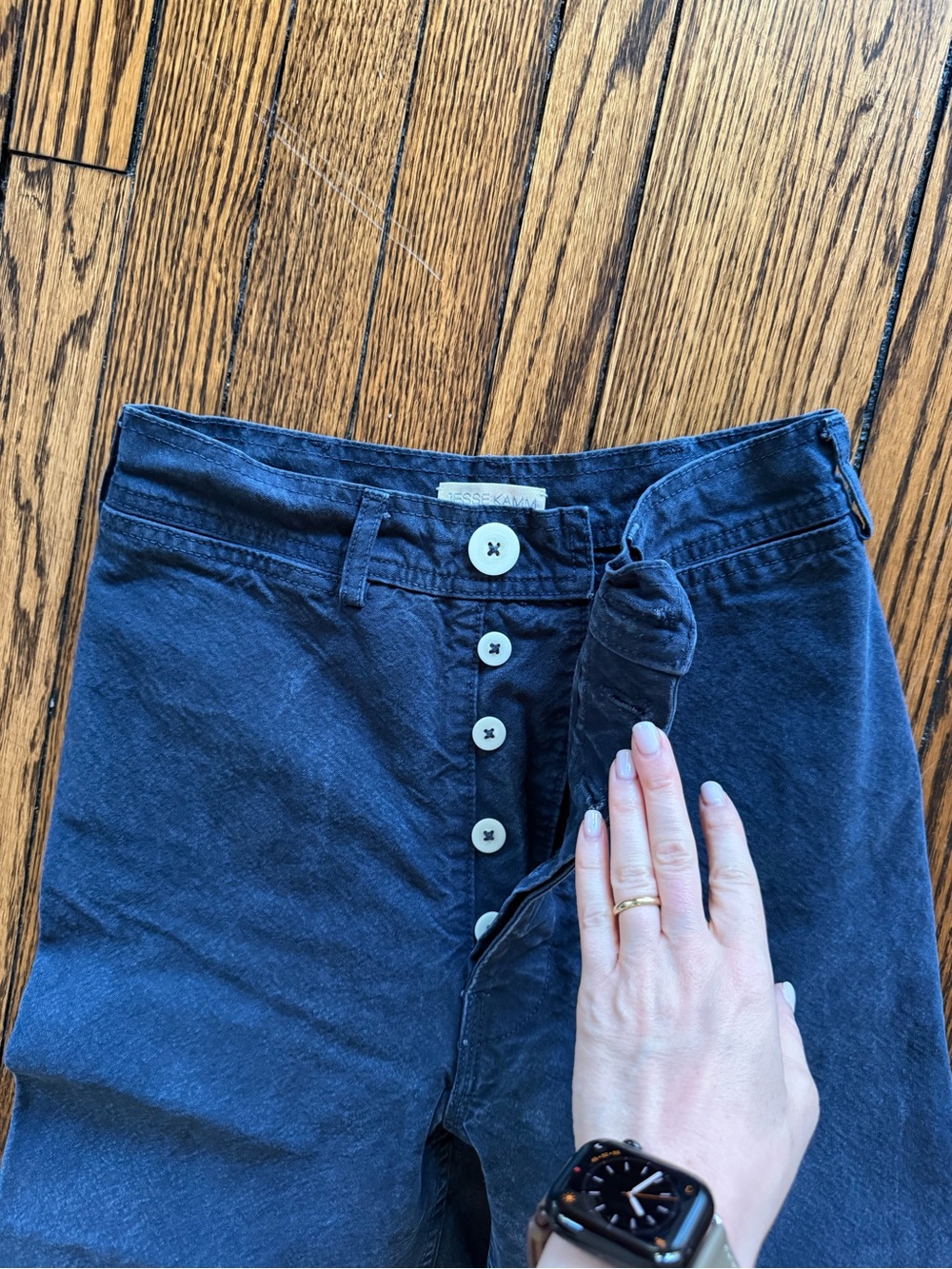 Jesse Kamm Ranger Pants High Rise Tapered Cotton Canvas Navy Indigo - Picture 2 of 4